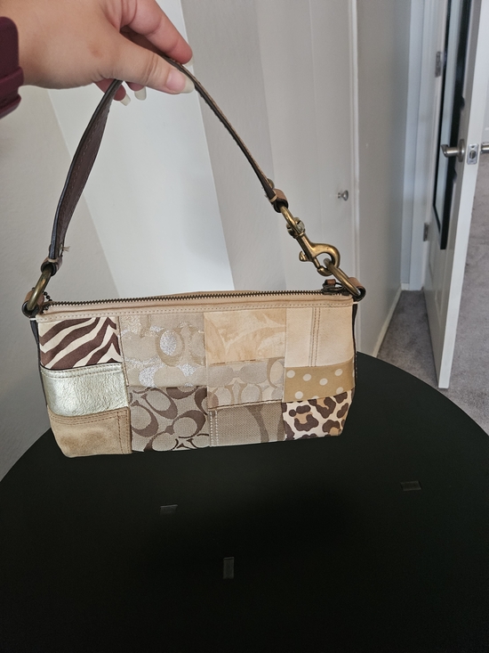 Coach Handbags - Vintage Coach Y2K Patchwork Neutral Leather Wristlet Shoulder Bag - tan